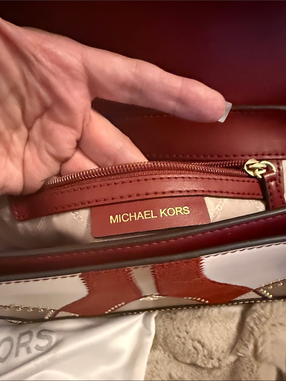 Michael Kors Burgundy, Beige and White Patchwork Crossbody Bag w/Dustbag - Picture 4 of 17